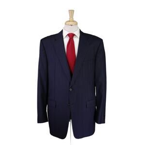 Hickey Freeman Legacy Navy Blue Chalkstripe Loro Piana Wool 2-Btn Suit 46L
